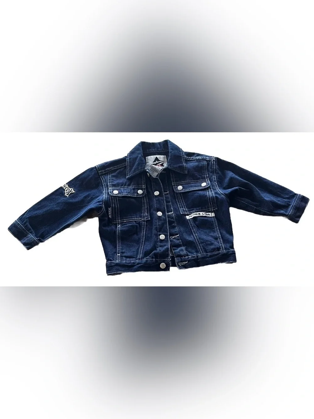 Avirex Kids Denim Trucker Jacket Size 4 Embroidered Logo Dark Wash Vintage Y2K